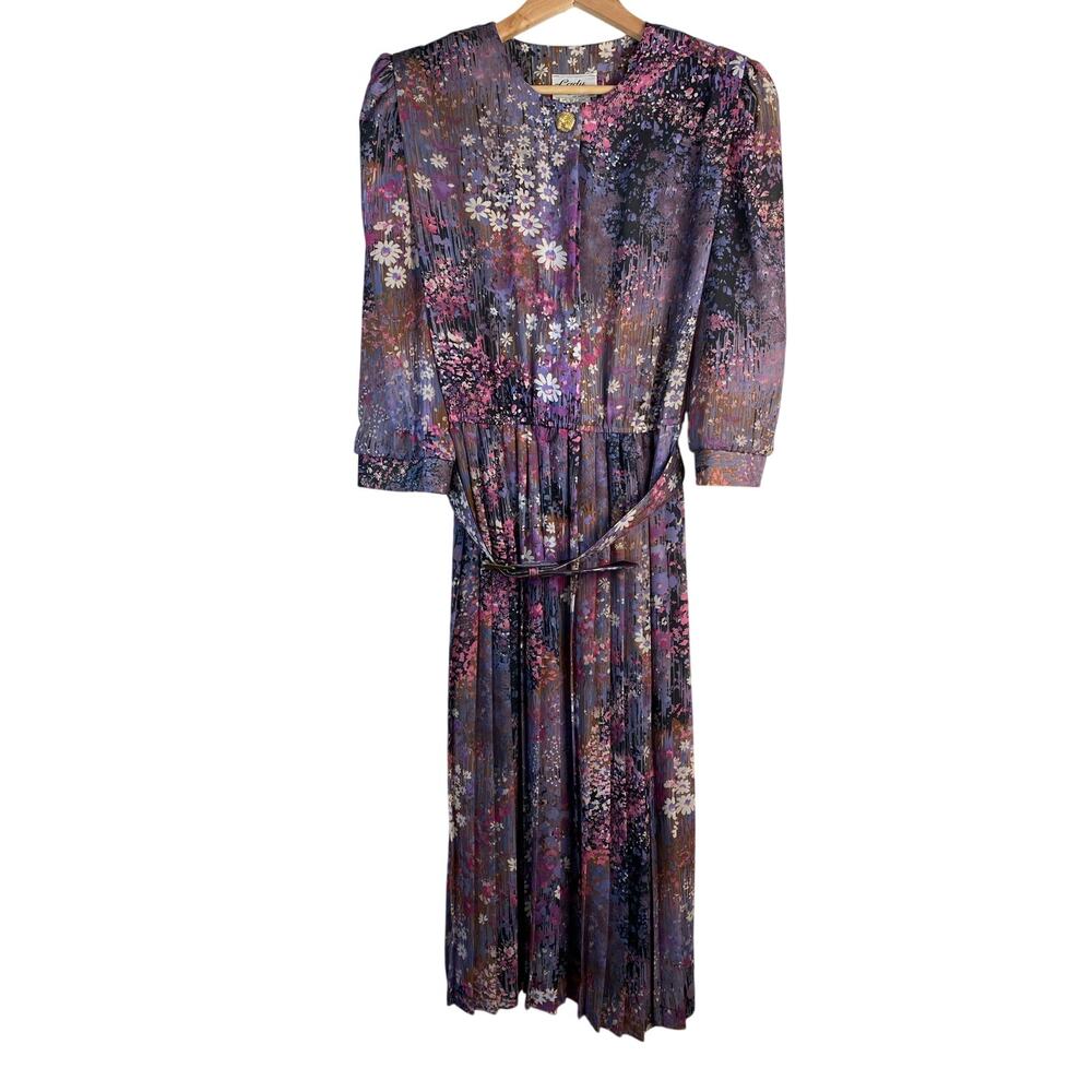 Vintage Lady Carol Women's 14 Pleated Chiffon Daisy Dress w Belt *